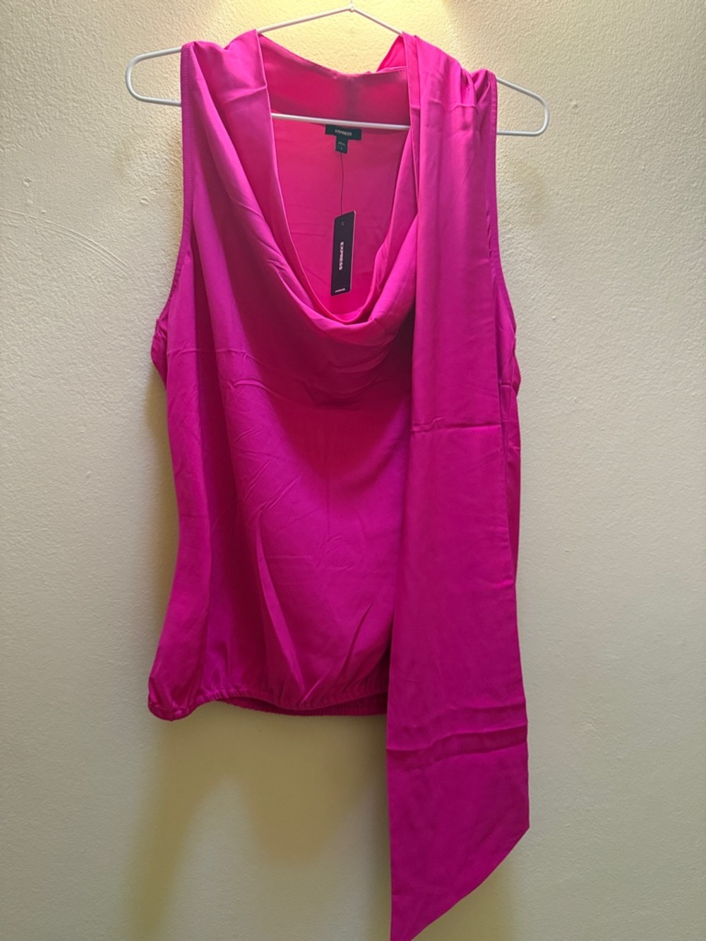 Express Sleeveless Draped Cowl Neck Camisole in Hot Pink